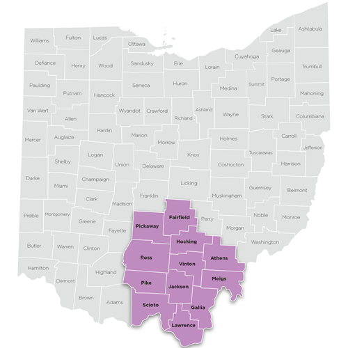 Map of Southern region of Ohio Help Me Grow
