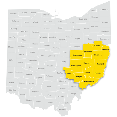 Map of Southeastern region of Ohio Help Me Grow