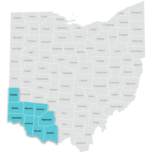 Map of Southwestern region of Ohio