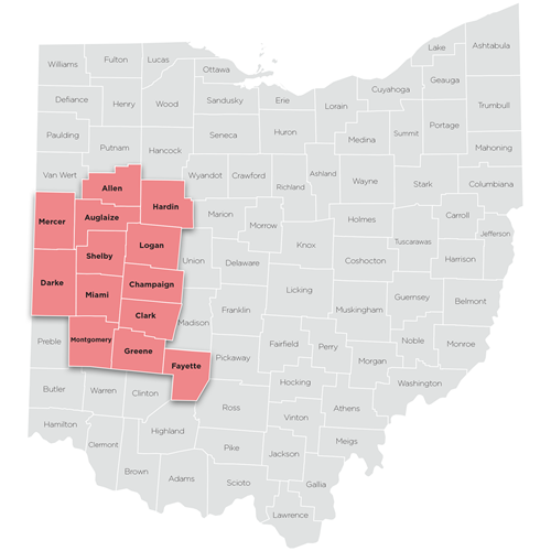 Map of Western region of Ohio Help Me Grow
