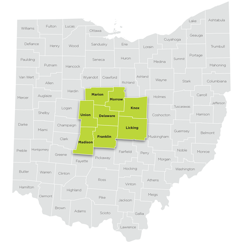 Map of Central region of Ohio Help Me Grow